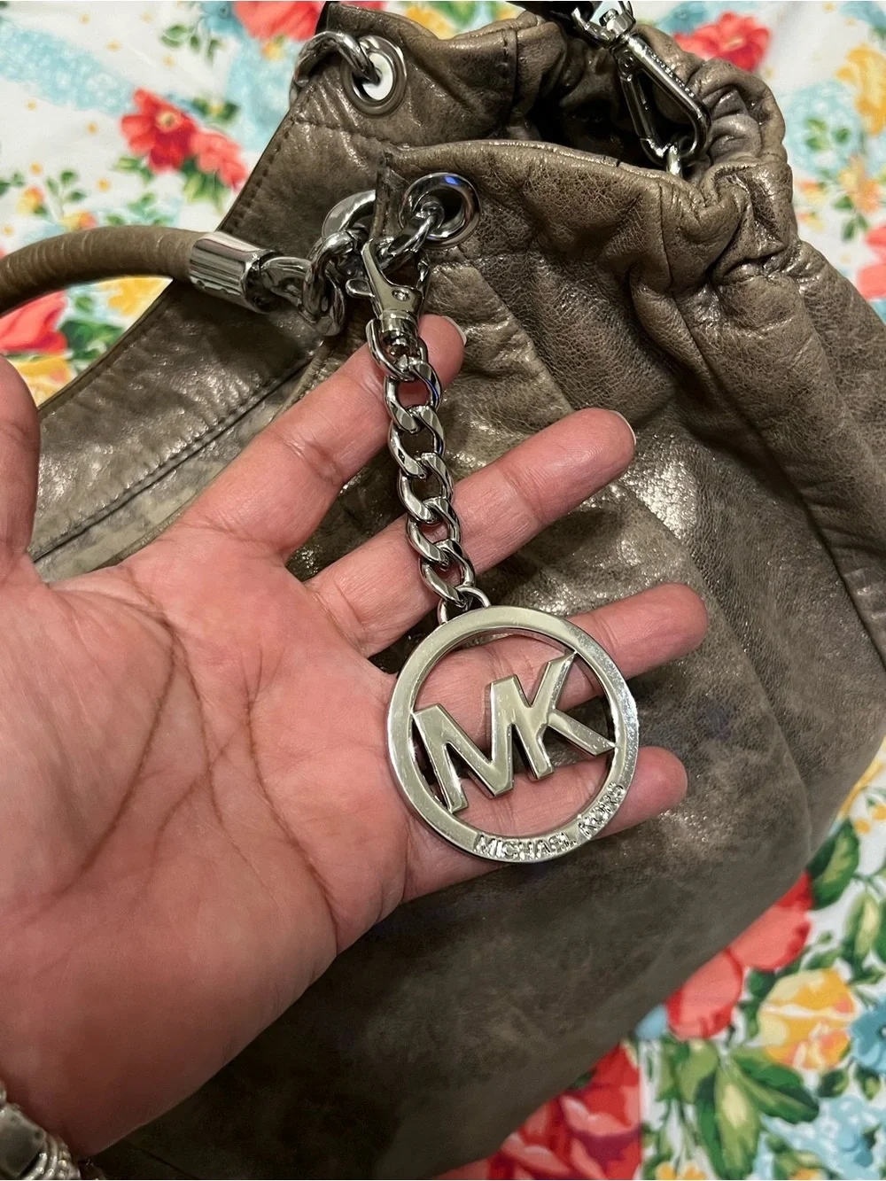 Michael Kors Metallic Taupe Leather Hobo Bag